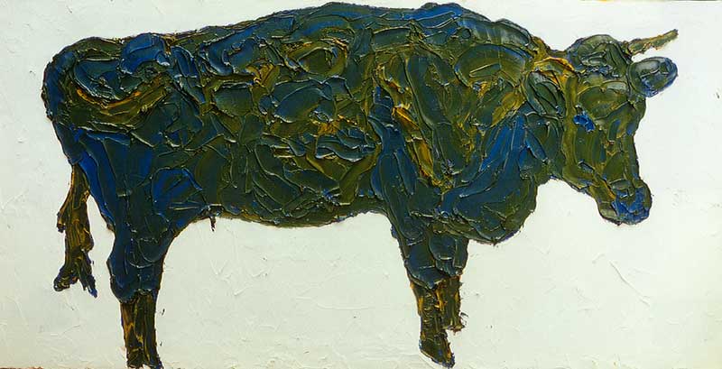 Groene koe - 90 x 45 cm - olieverf op doek - 1993 - collectie Heily van der Jagt