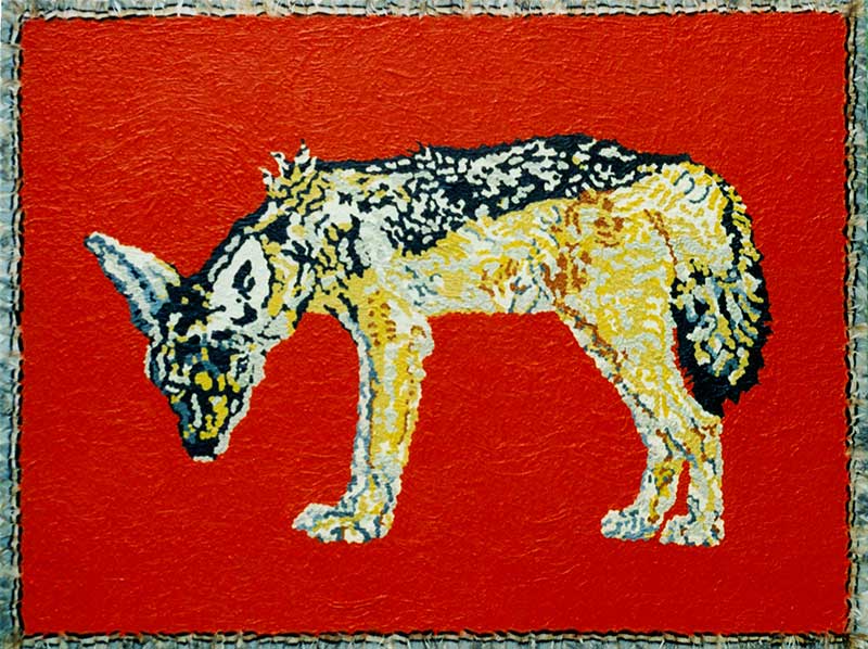 Jakhals - 100 x 75 cm - acryl en patrijsveren op papier - 2002